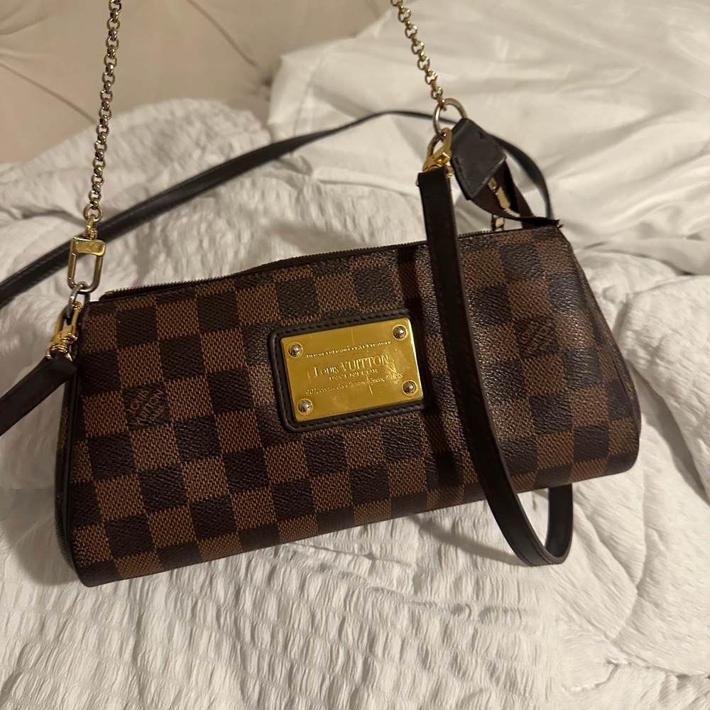 Louis Vuitton Brown Checkered side bag with Gold Accents